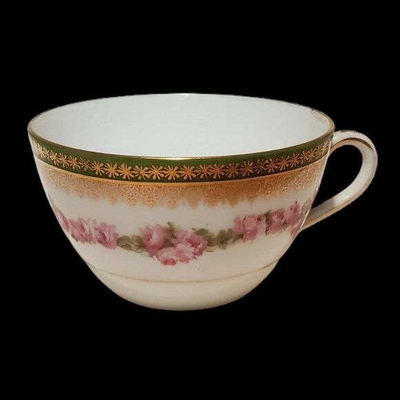 Antique Tea Cup Saucer Floral Gilded Hand Painted Porcelain Victorian MZ Austria - Picture 10 of 12